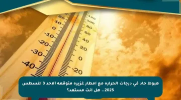 هبوط حاد في درجات الحرارة مع أمطار غزيرة متوقعة الأحد 3 أغسطس 2025.. هل أنت مستعد؟